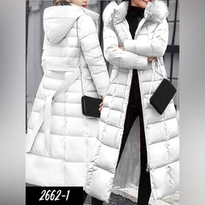 Women's White Puffer Coat with Faux Fur Hood